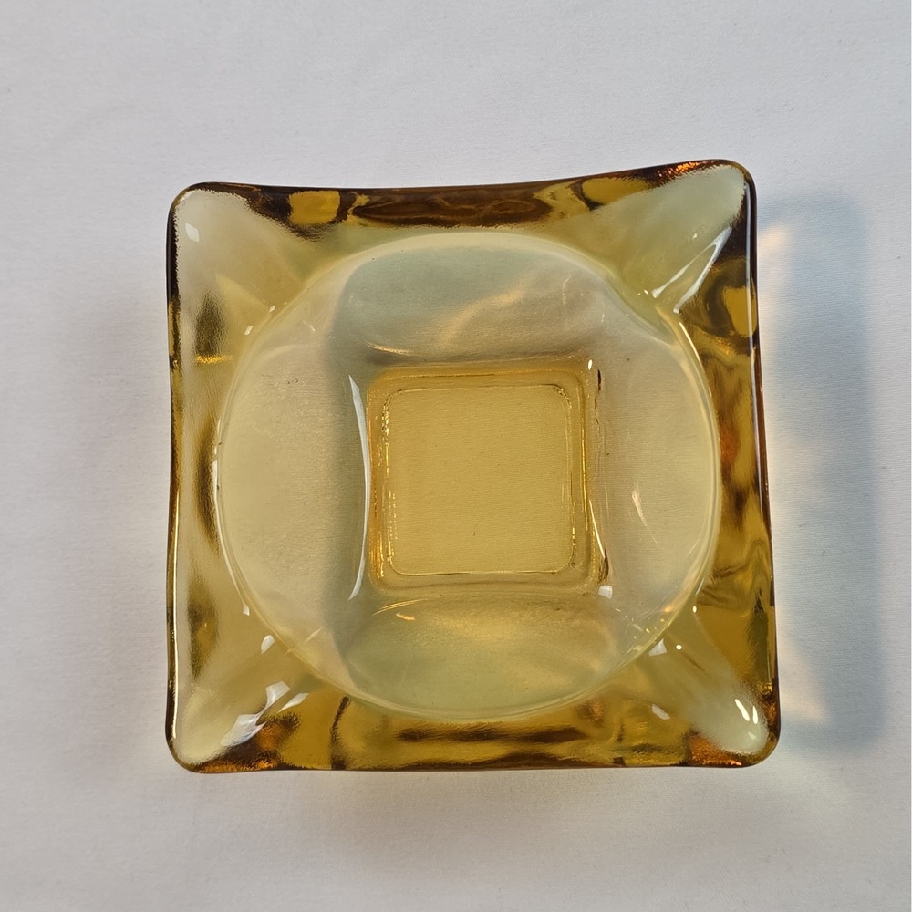 Vintage Amber Glass Ashtray Square 3.25 x 3.25 Inch Art Deco